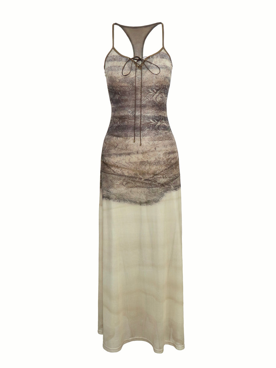 Imitation of Realistic Printed Slim Gauze Dress