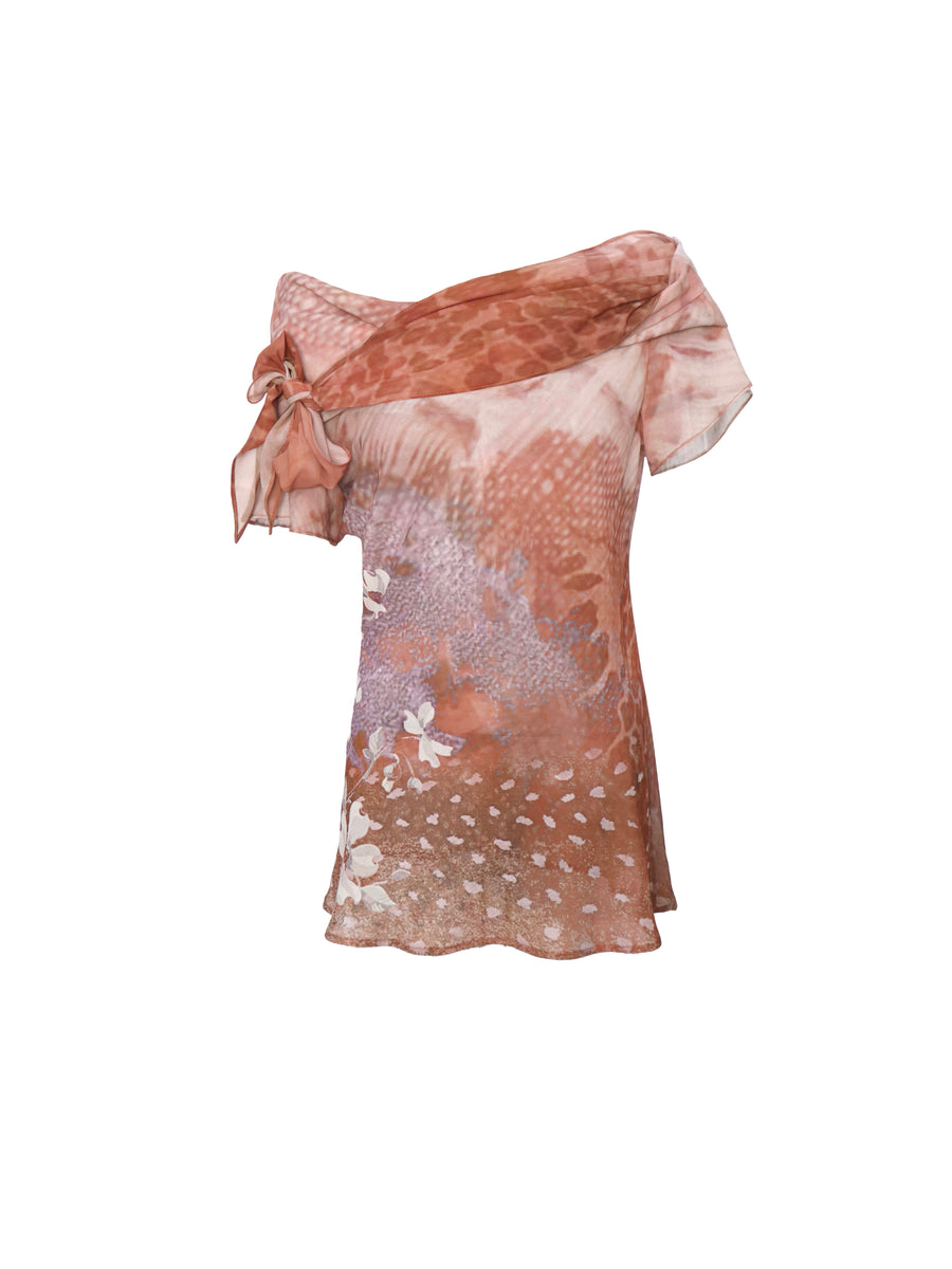 Tropical Flowers Printed Chiffon Dress