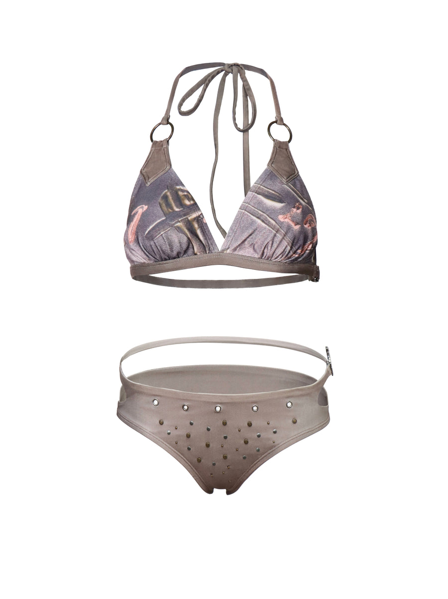 Print Bikini Set with Tropical Graffiti Natural