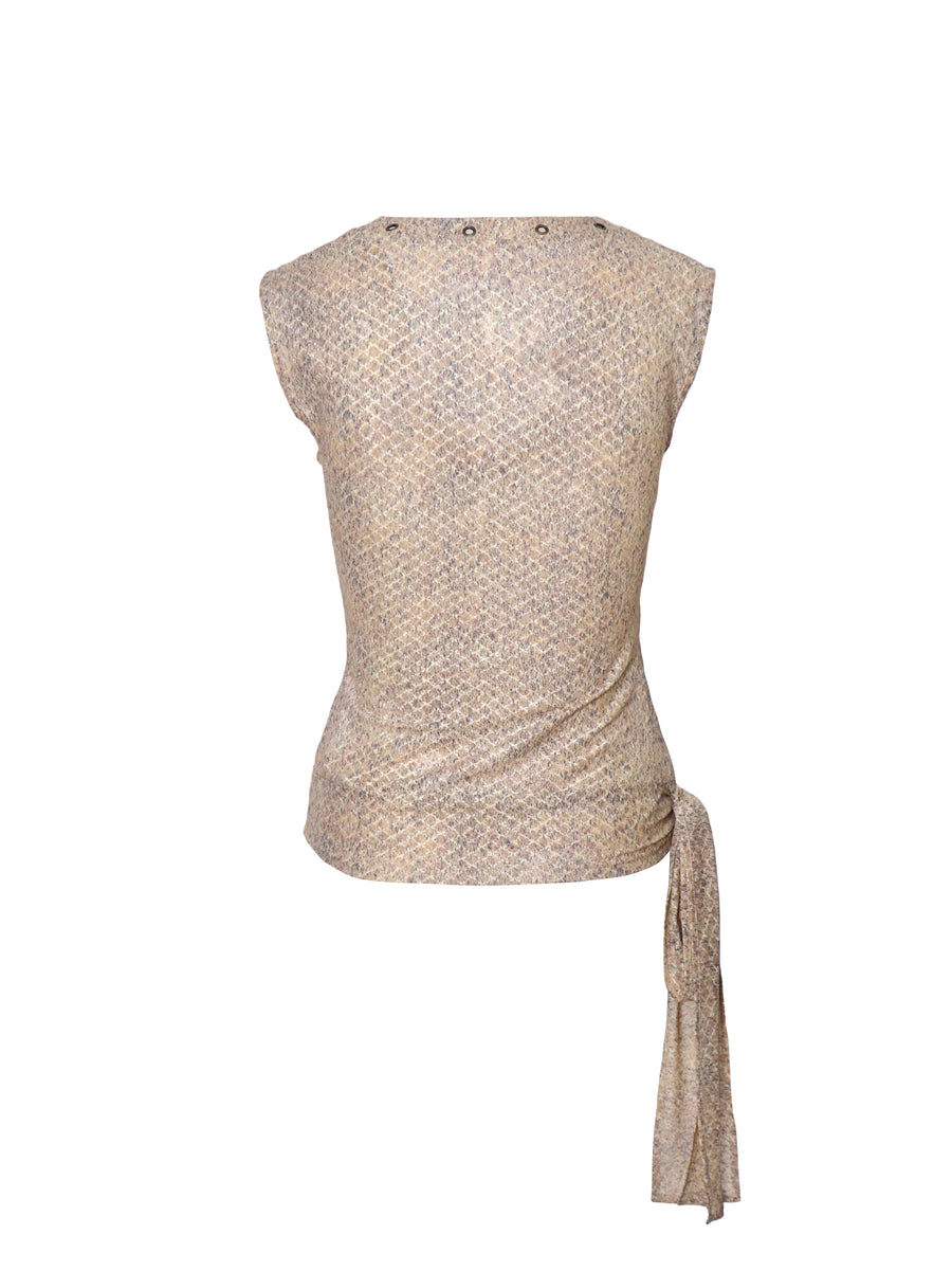 Beige Plaid Mesh Vest with Fine Glitter Silver Thread