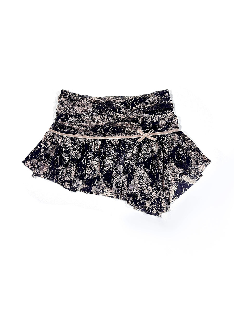 Double-Layer Pleated Tulle Short Skirt with Bow
