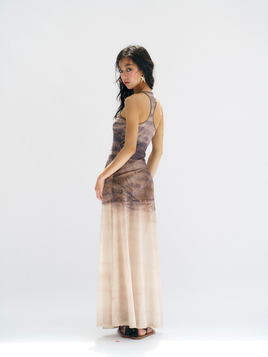 Imitation of Realistic Printed Slim Gauze Dress