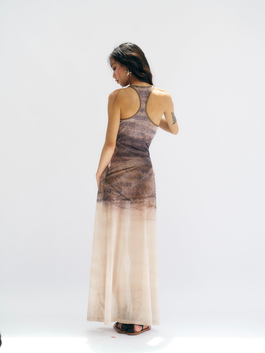 Imitation of Realistic Printed Slim Gauze Dress