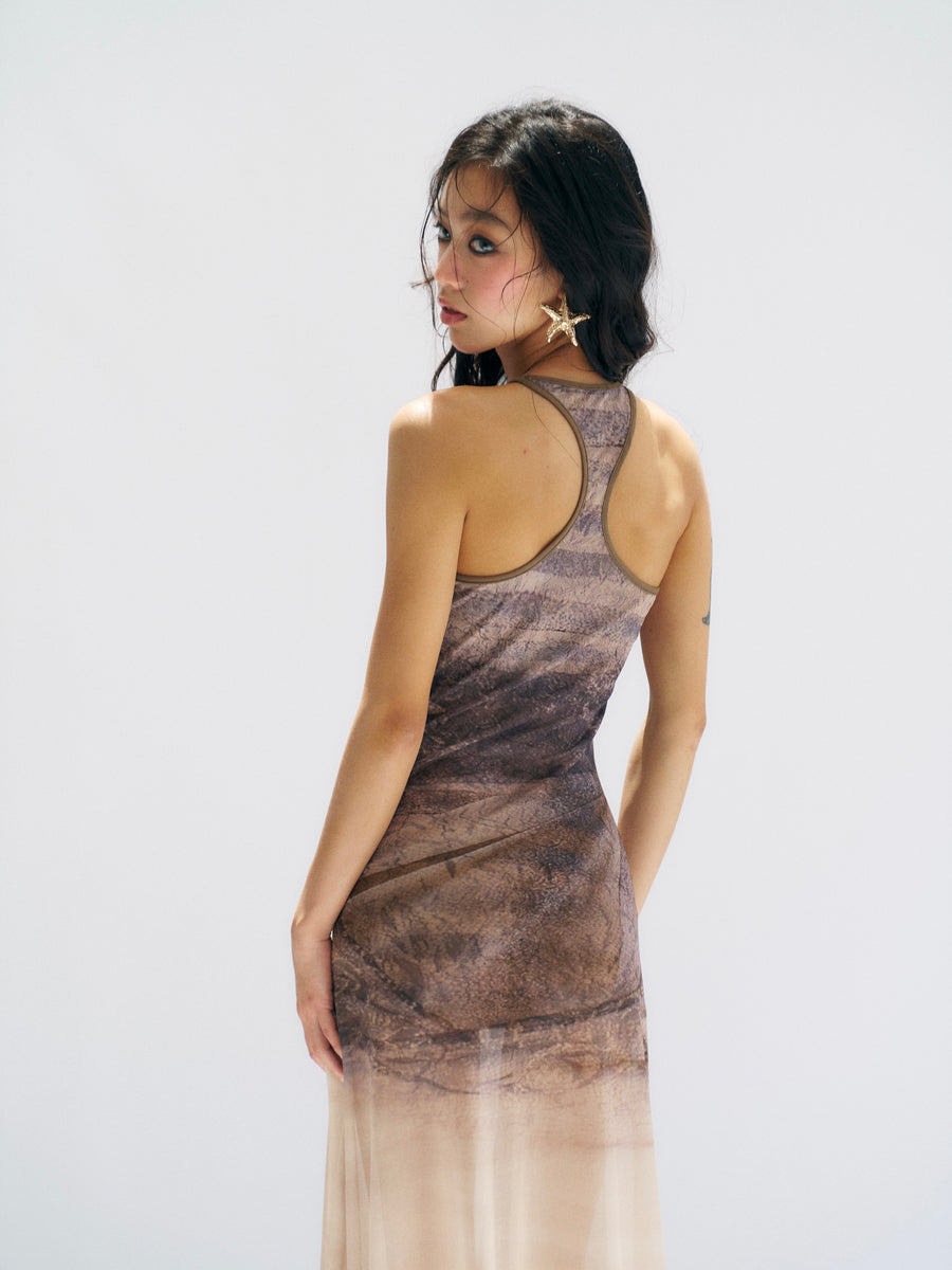 Imitation of Realistic Printed Slim Gauze Dress