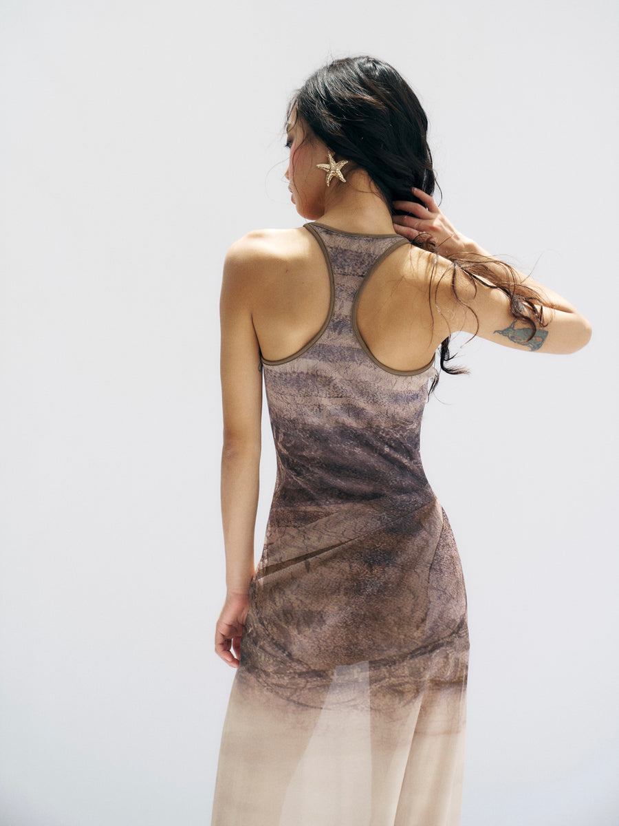 Imitation of Realistic Printed Slim Gauze Dress