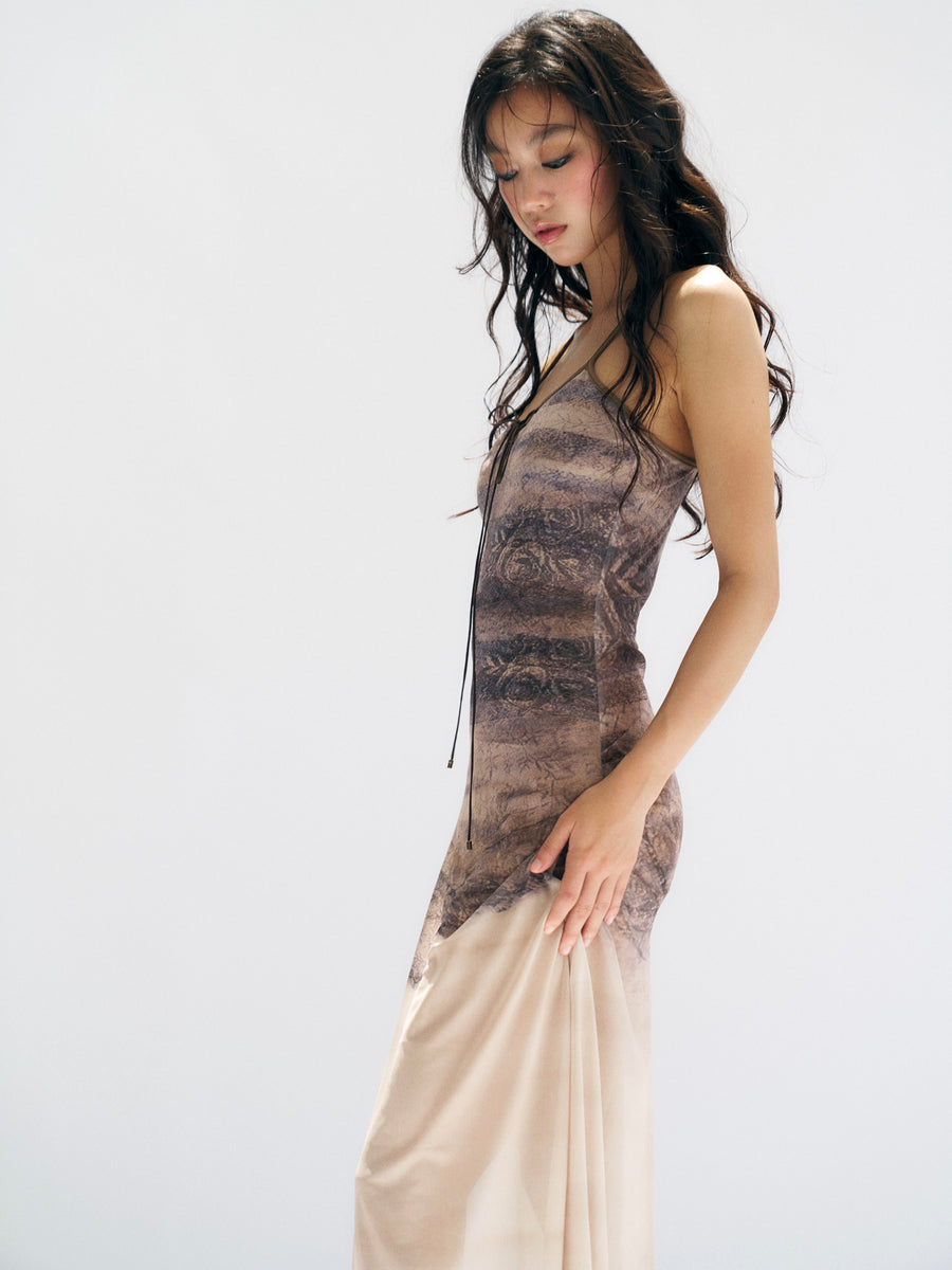 Imitation of Realistic Printed Slim Gauze Dress