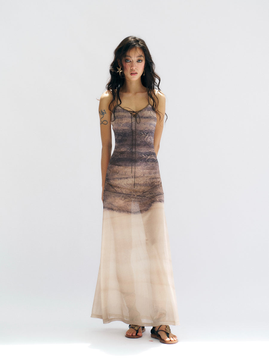 Imitation of Realistic Printed Slim Gauze Dress