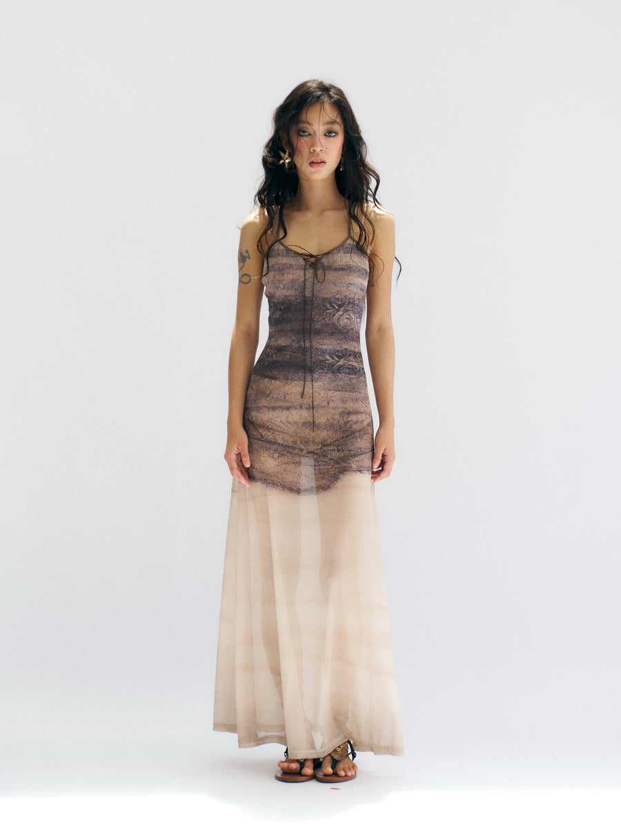 Imitation of Realistic Printed Slim Gauze Dress