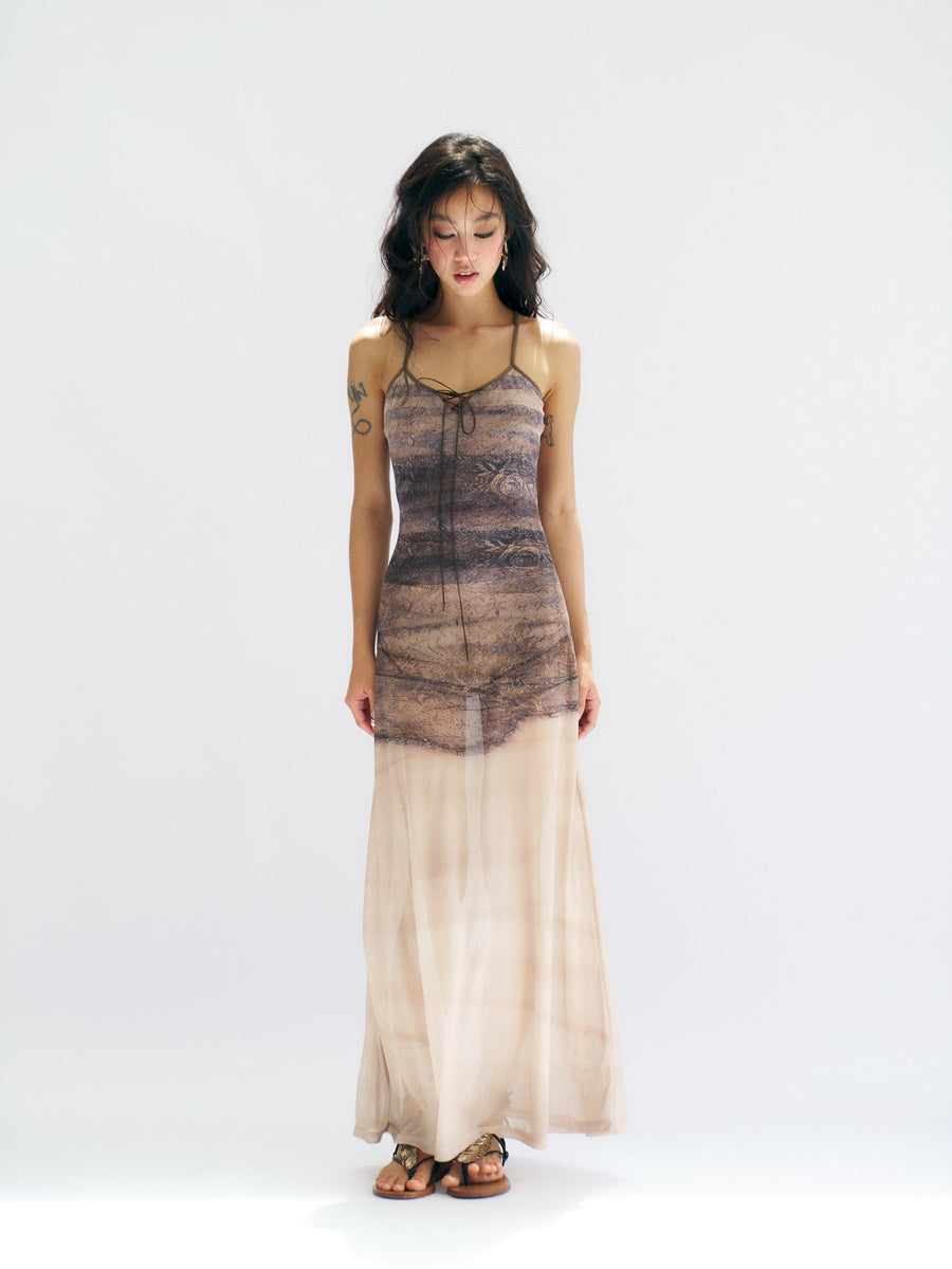 Imitation of Realistic Printed Slim Gauze Dress