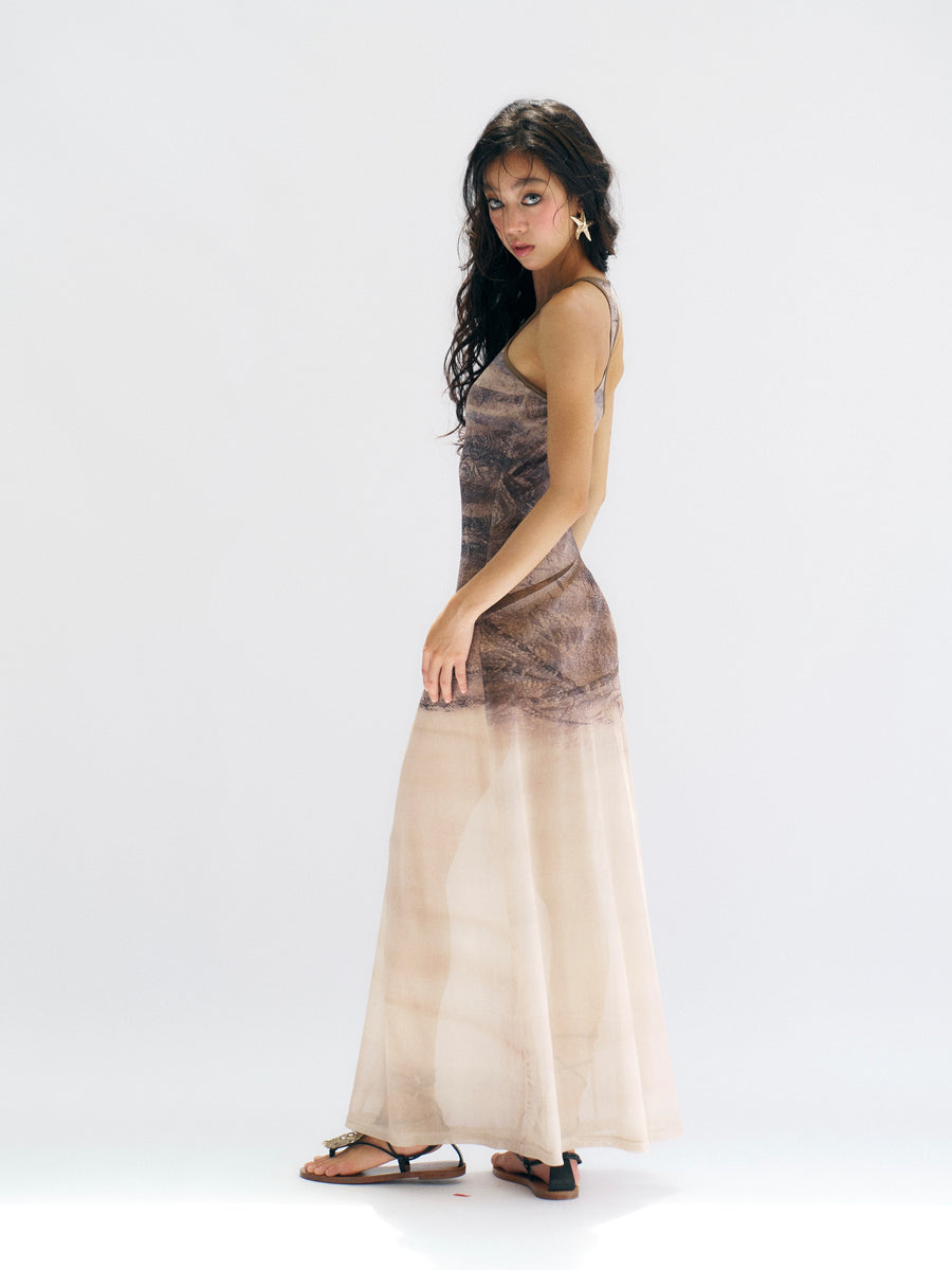 Imitation of Realistic Printed Slim Gauze Dress