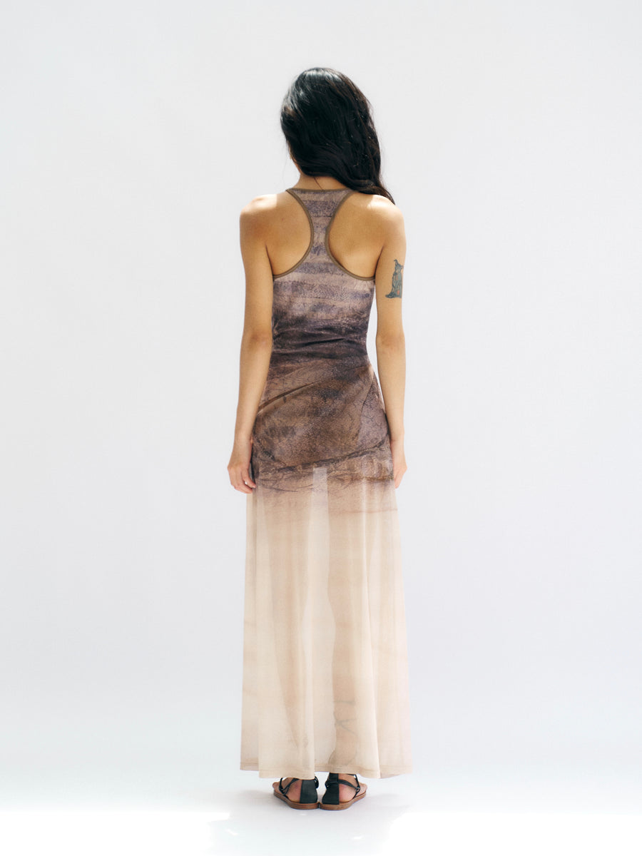 Imitation of Realistic Printed Slim Gauze Dress