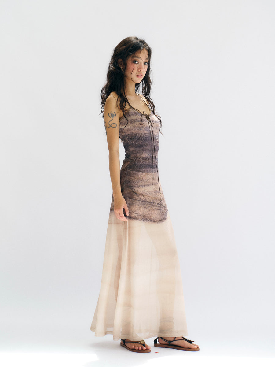 Imitation of Realistic Printed Slim Gauze Dress