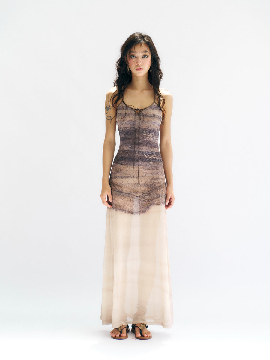 Imitation of Realistic Printed Slim Gauze Dress
