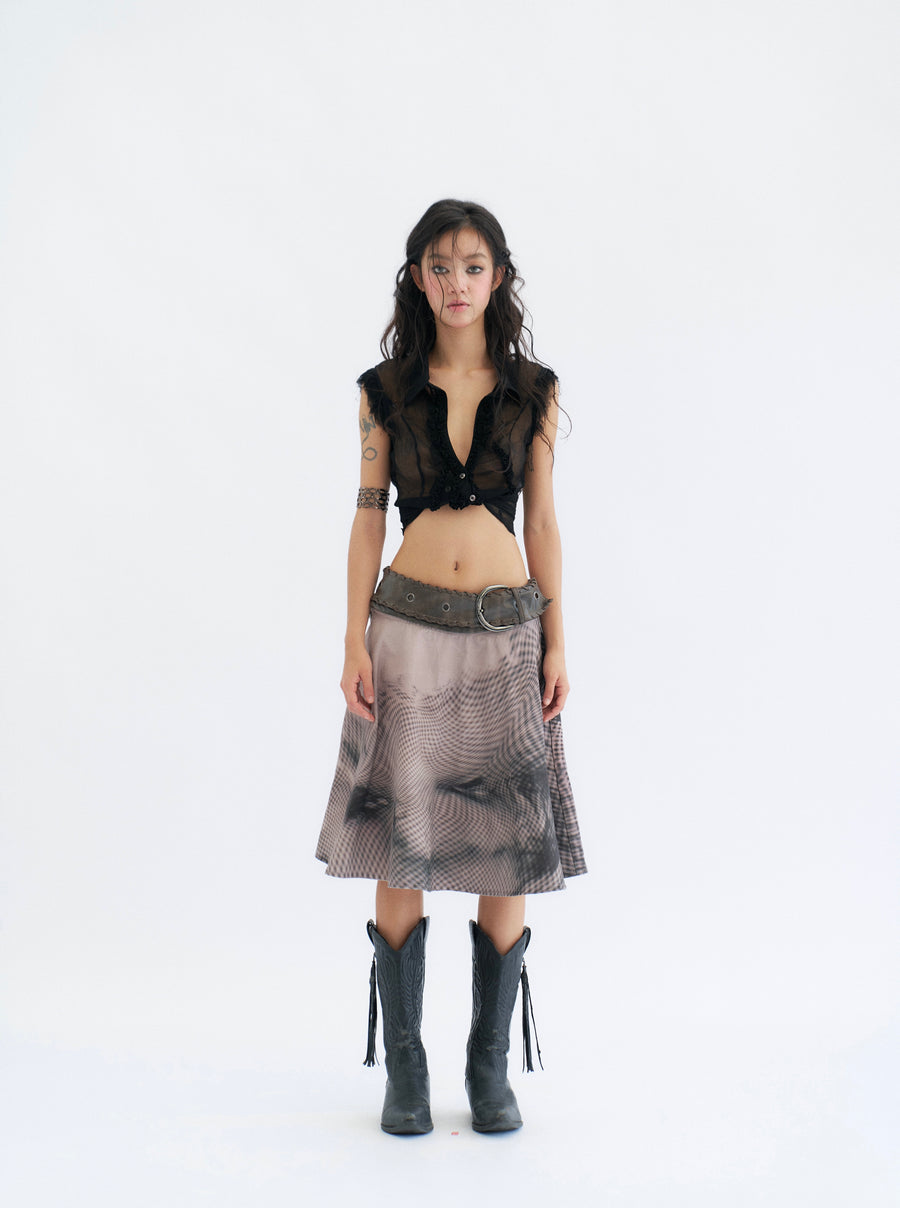 Detachable Denim Printed Mid-length Skirt and Shorts