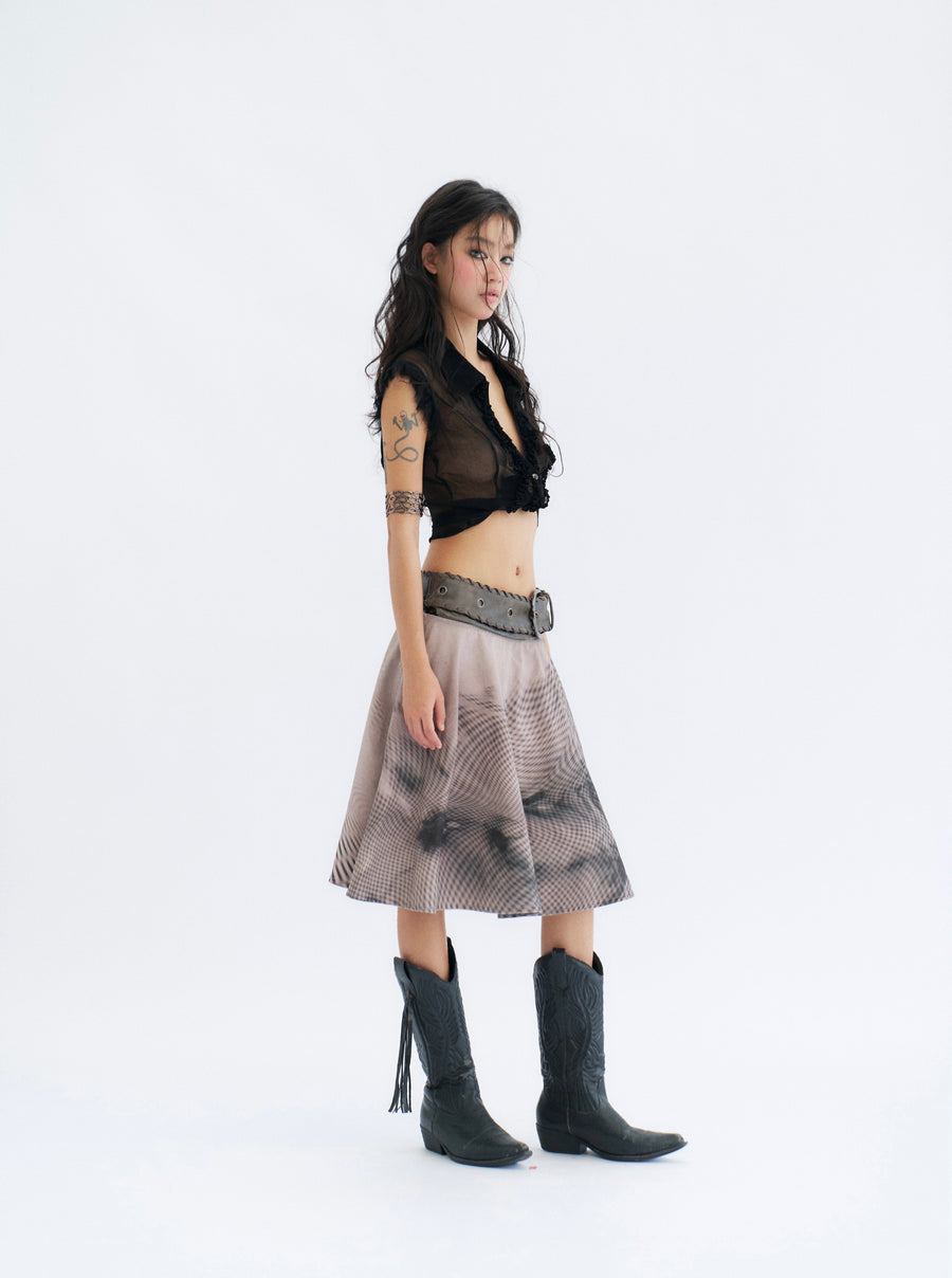 Detachable Denim Printed Mid-length Skirt and Shorts