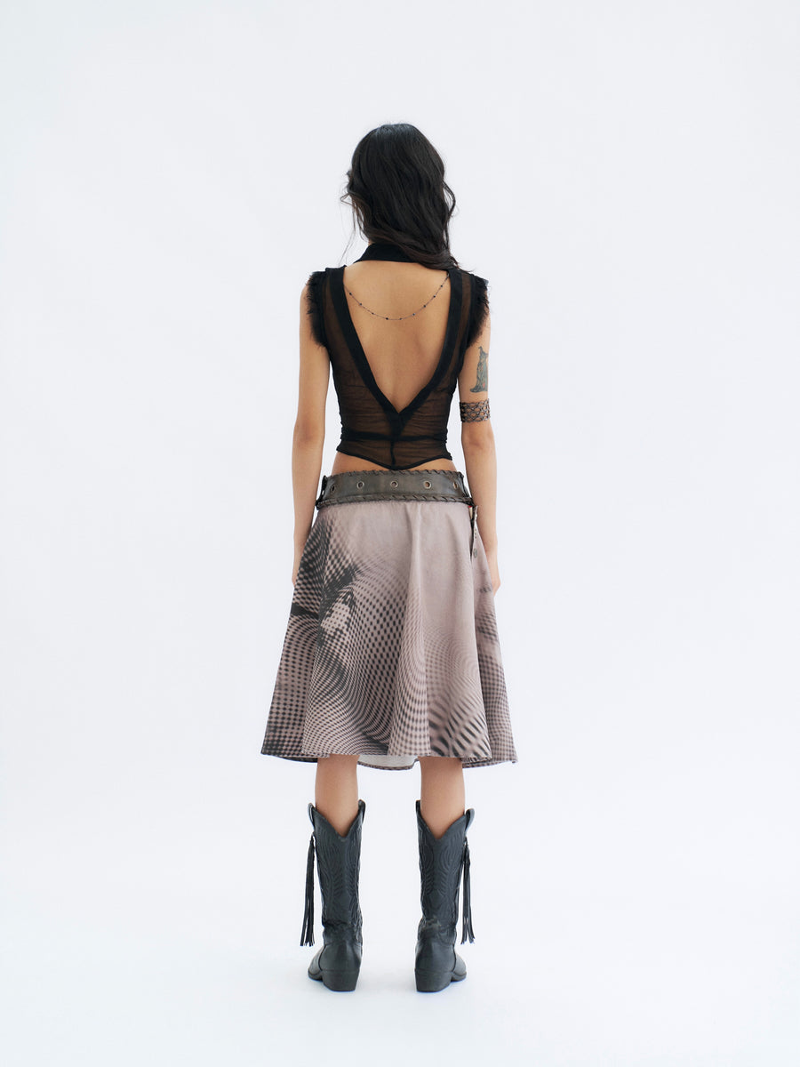 Detachable Denim Printed Mid-length Skirt and Shorts