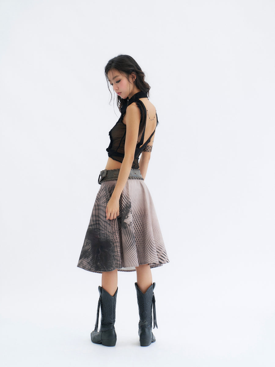 Detachable Denim Printed Mid-length Skirt and Shorts