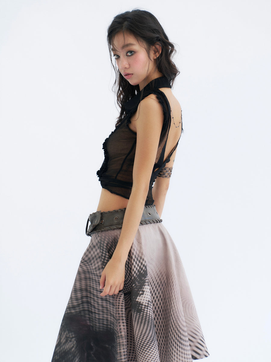 Detachable Denim Printed Mid-length Skirt and Shorts