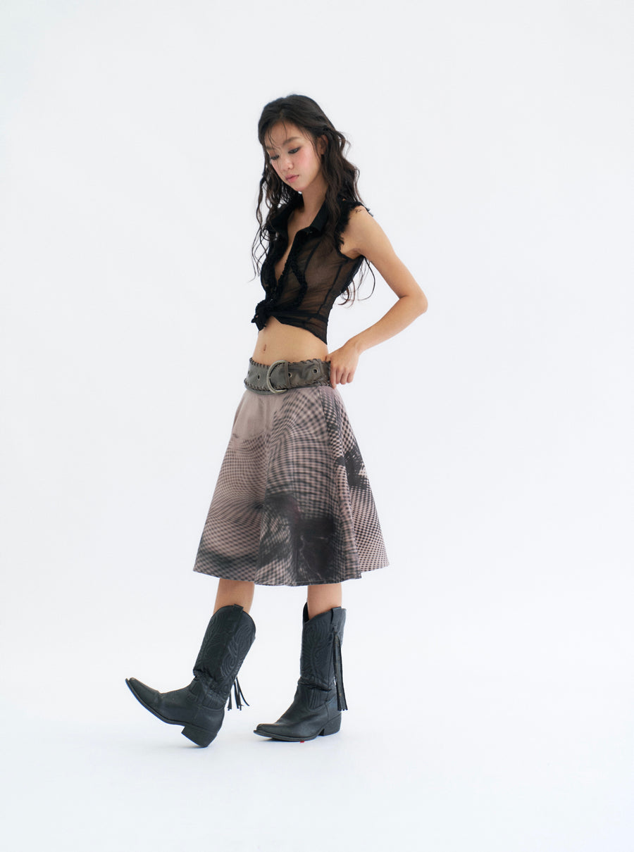 Detachable Denim Printed Mid-length Skirt and Shorts