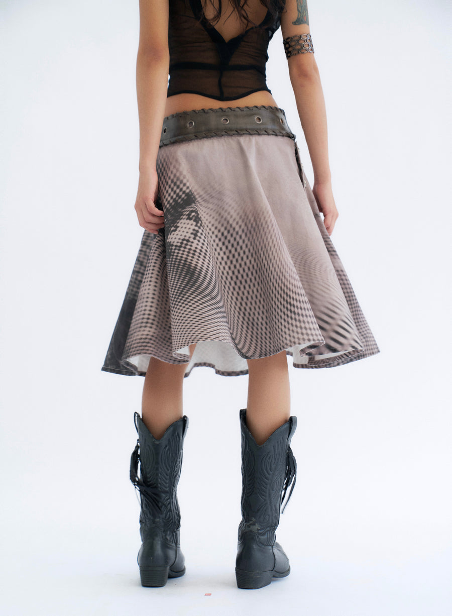 Detachable Denim Printed Mid-length Skirt and Shorts