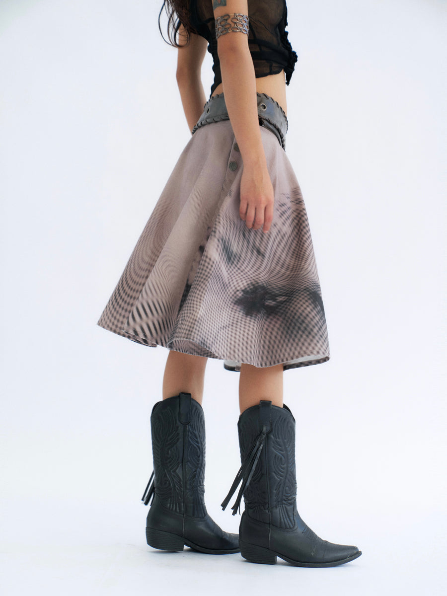 Detachable Denim Printed Mid-length Skirt and Shorts