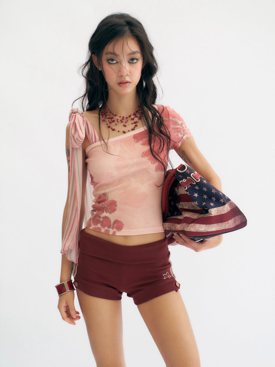 Dark Ded Knitted Elastic Casual Shorts