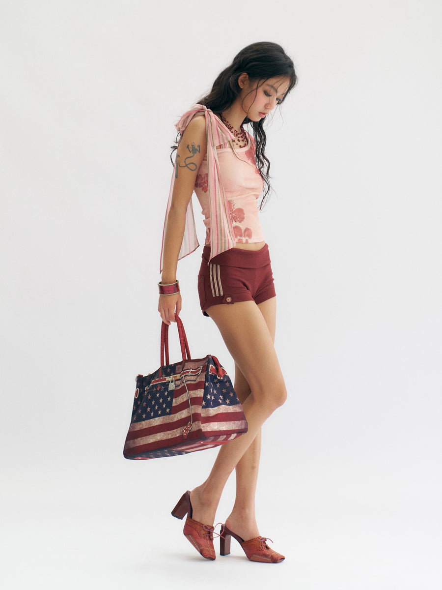 Dark Ded Knitted Elastic Casual Shorts