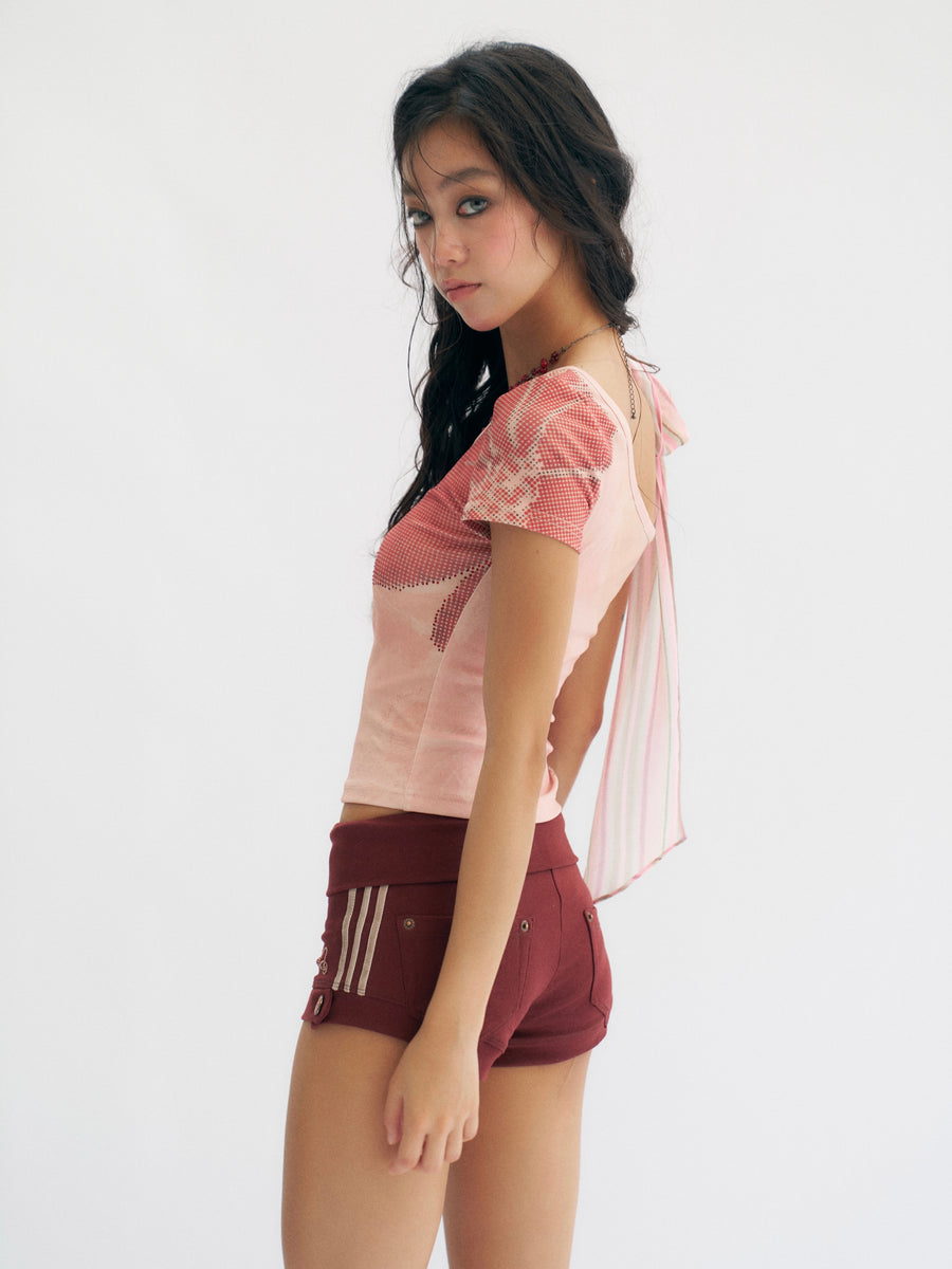 Dark Ded Knitted Elastic Casual Shorts