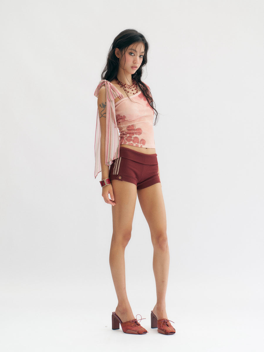 Dark Ded Knitted Elastic Casual Shorts