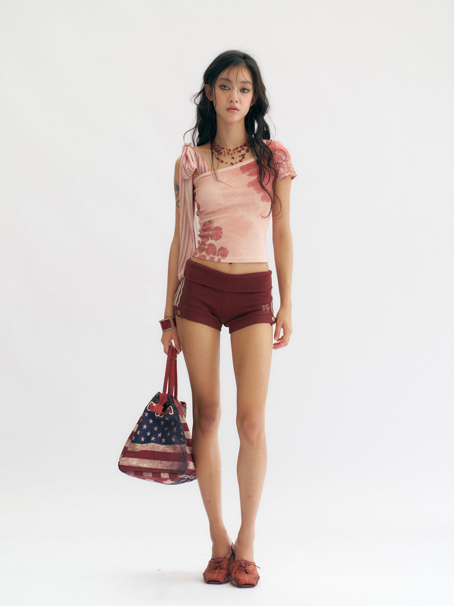 Dark Ded Knitted Elastic Casual Shorts