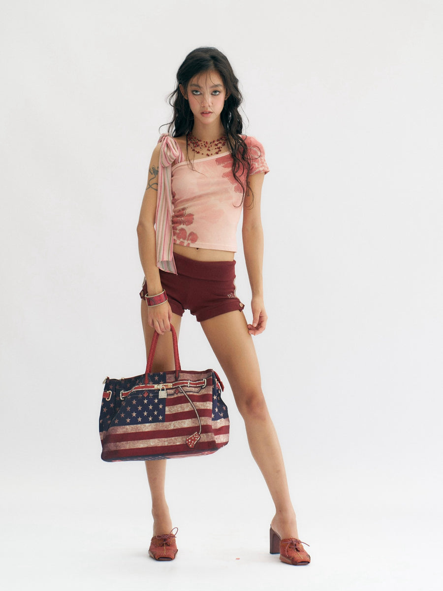 Dark Ded Knitted Elastic Casual Shorts
