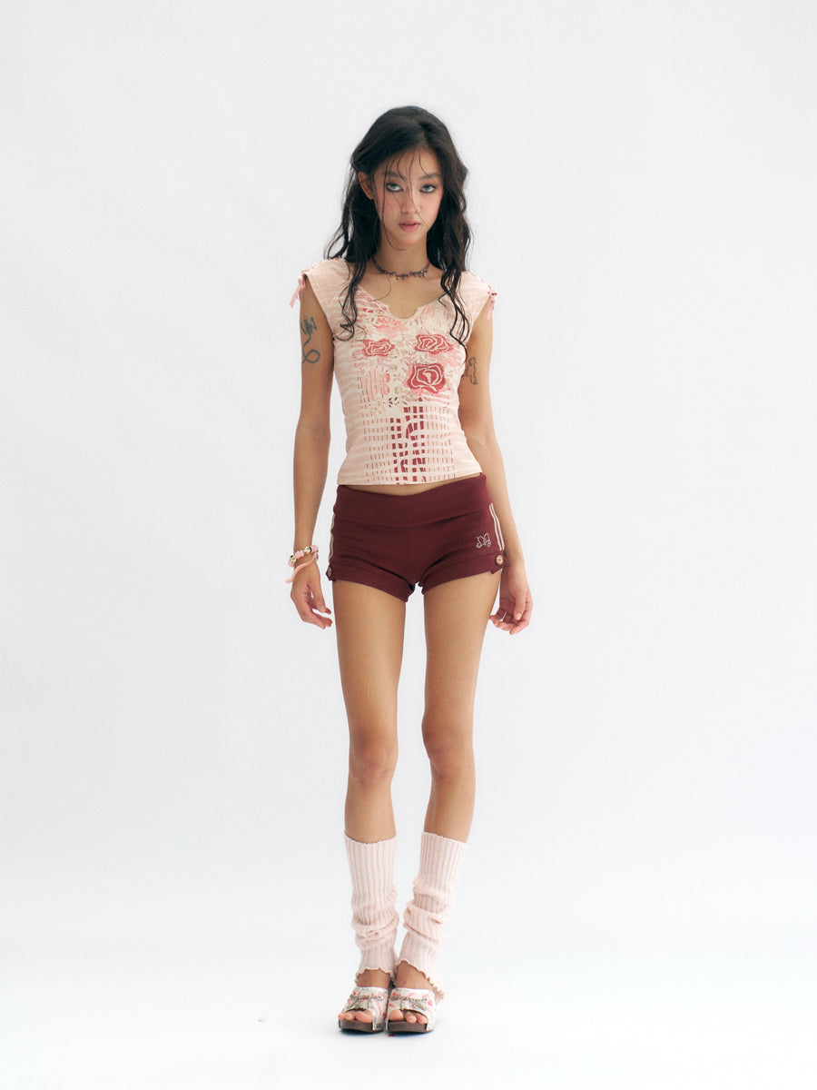 Dark Ded Knitted Elastic Casual Shorts