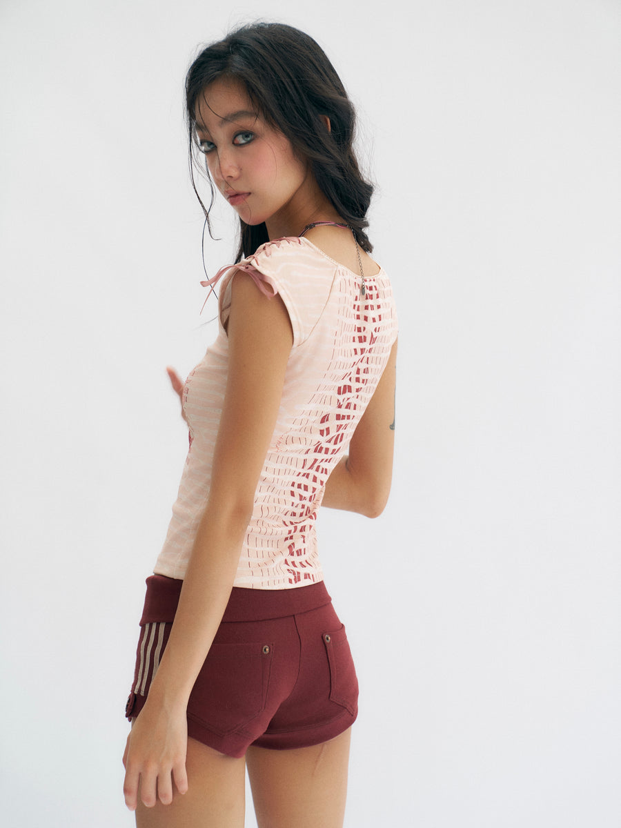 Dark Ded Knitted Elastic Casual Shorts