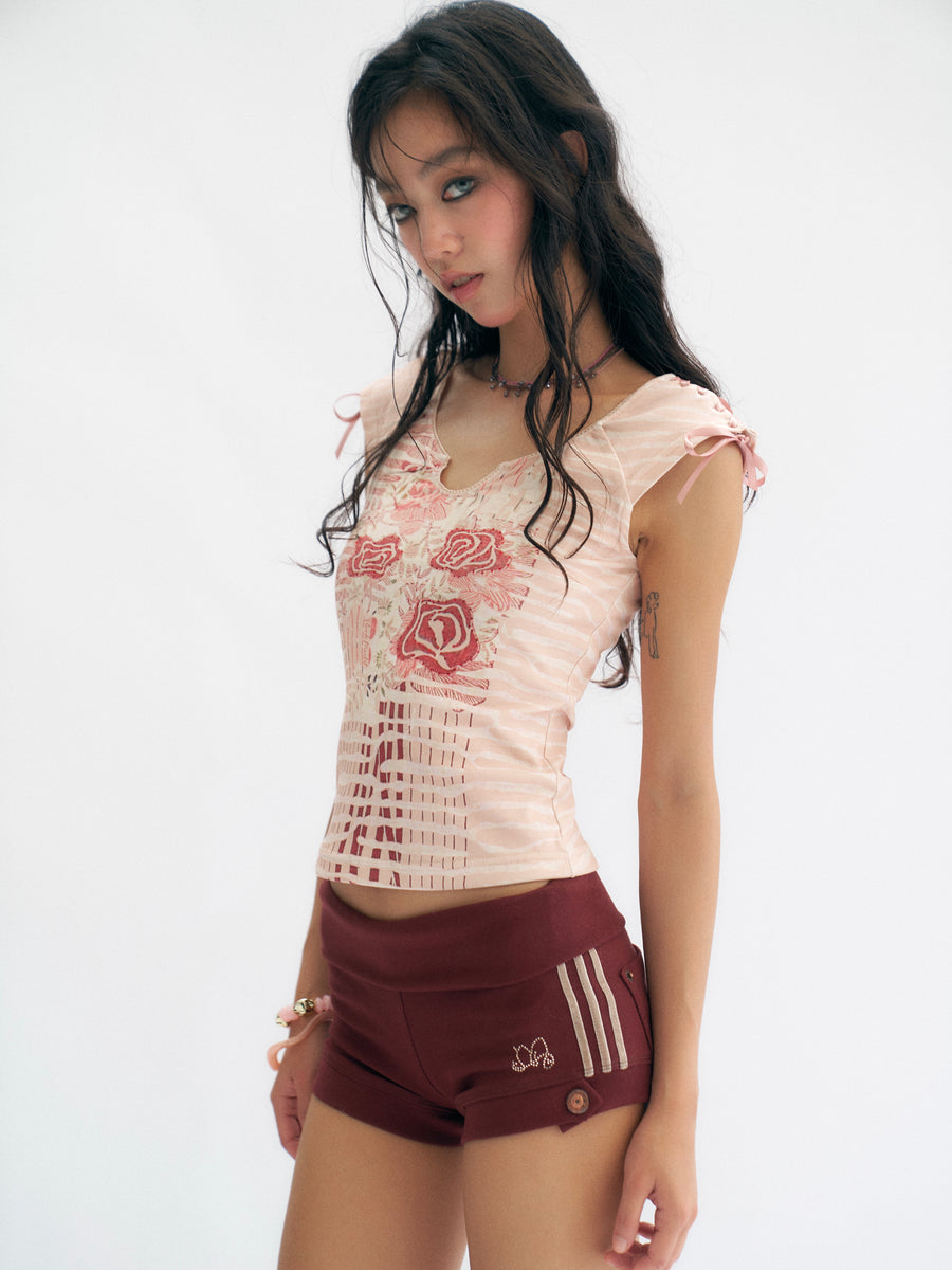 Dark Ded Knitted Elastic Casual Shorts