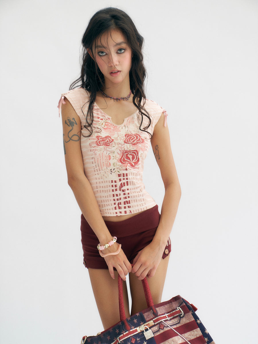 Dark Ded Knitted Elastic Casual Shorts