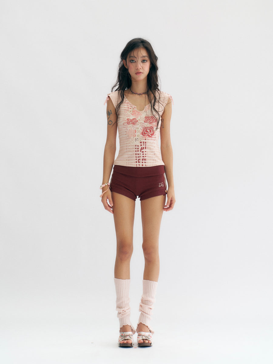 Dark Ded Knitted Elastic Casual Shorts