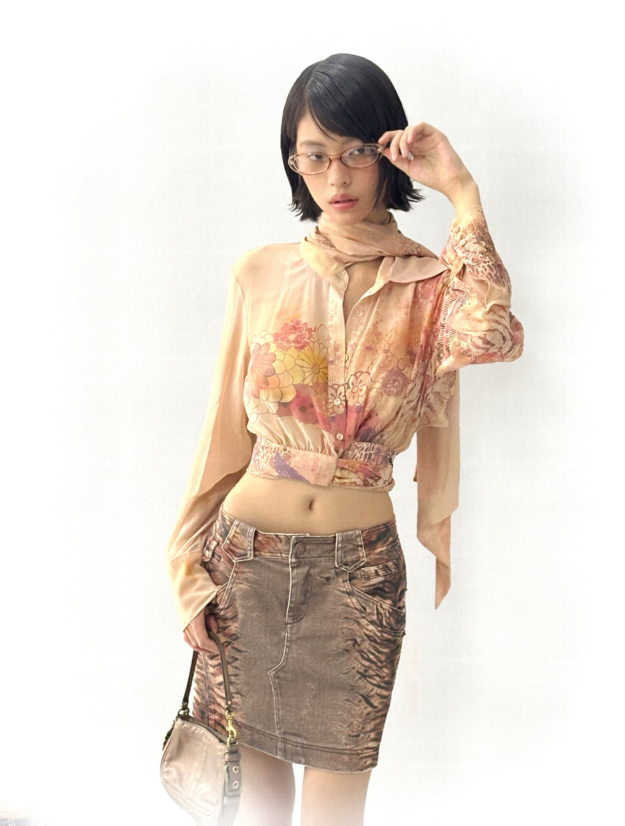 Chiffon Printed Flutter Shirt Top