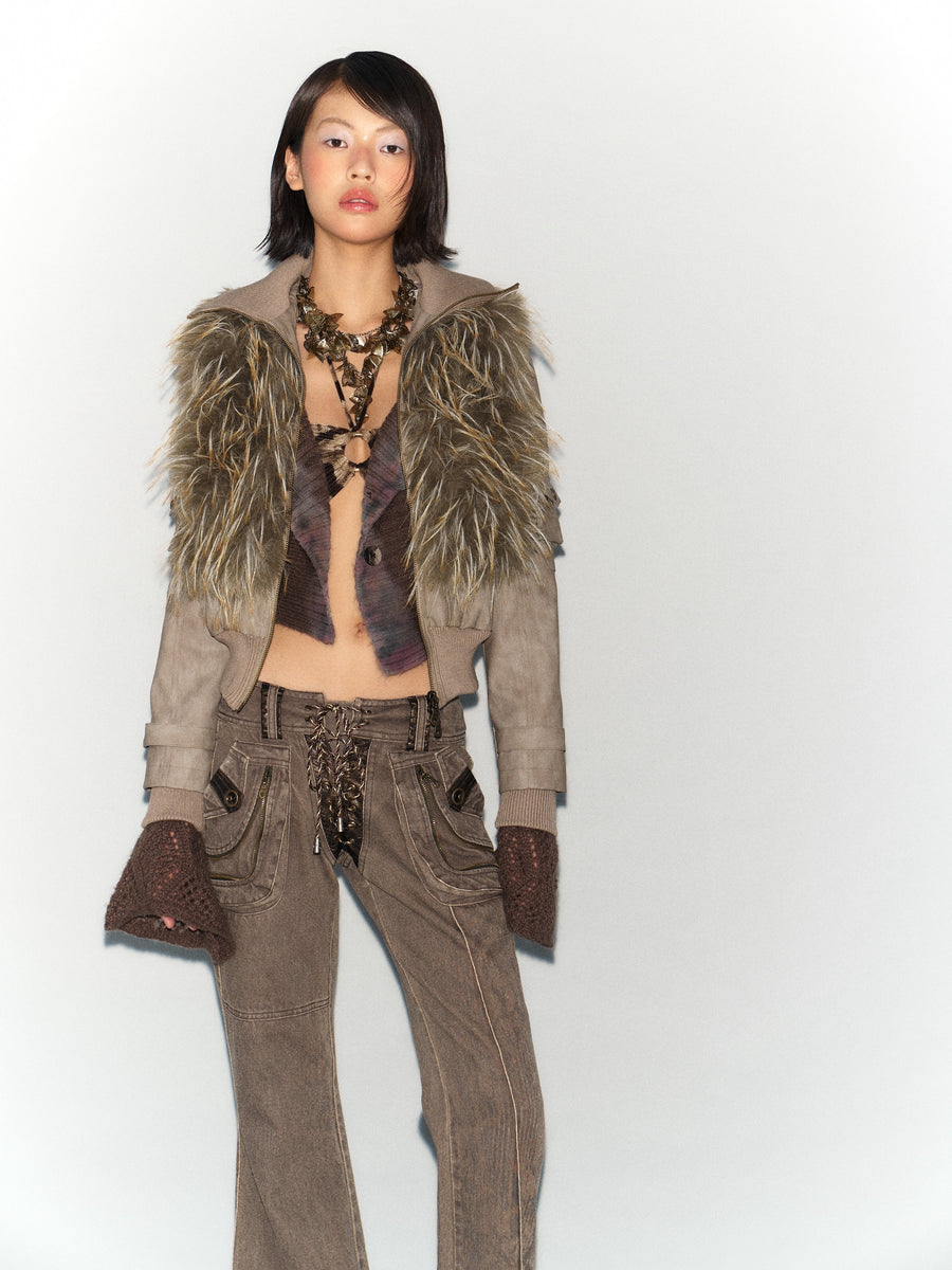 Removable Eco-Fur Collar + Leather Jacket Coat