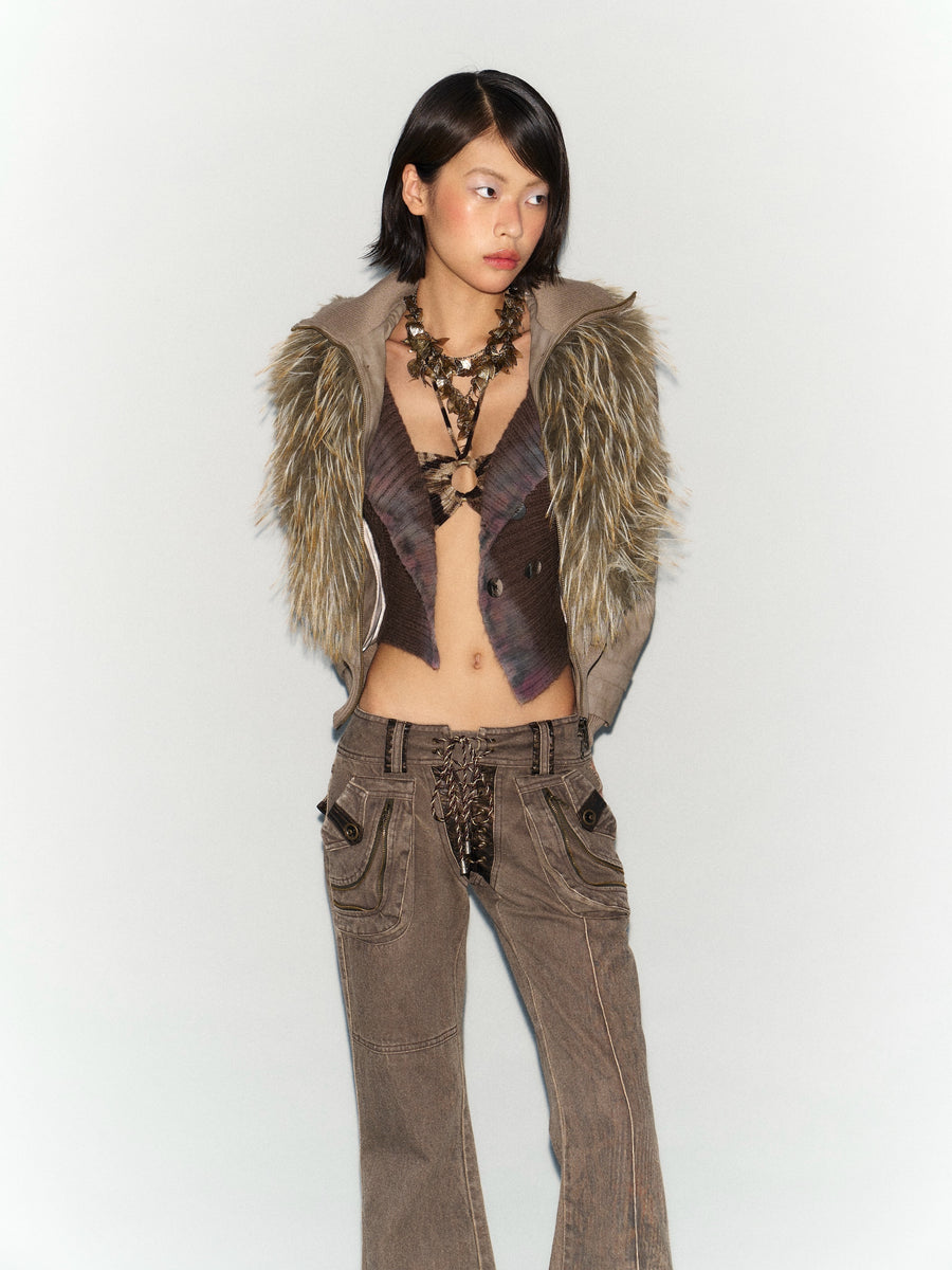 Removable Eco-Fur Collar + Leather Jacket Coat