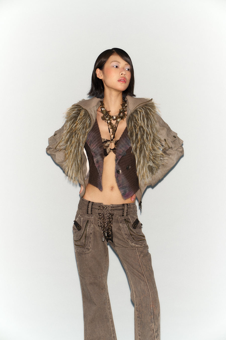 Removable Eco-Fur Collar + Leather Jacket Coat