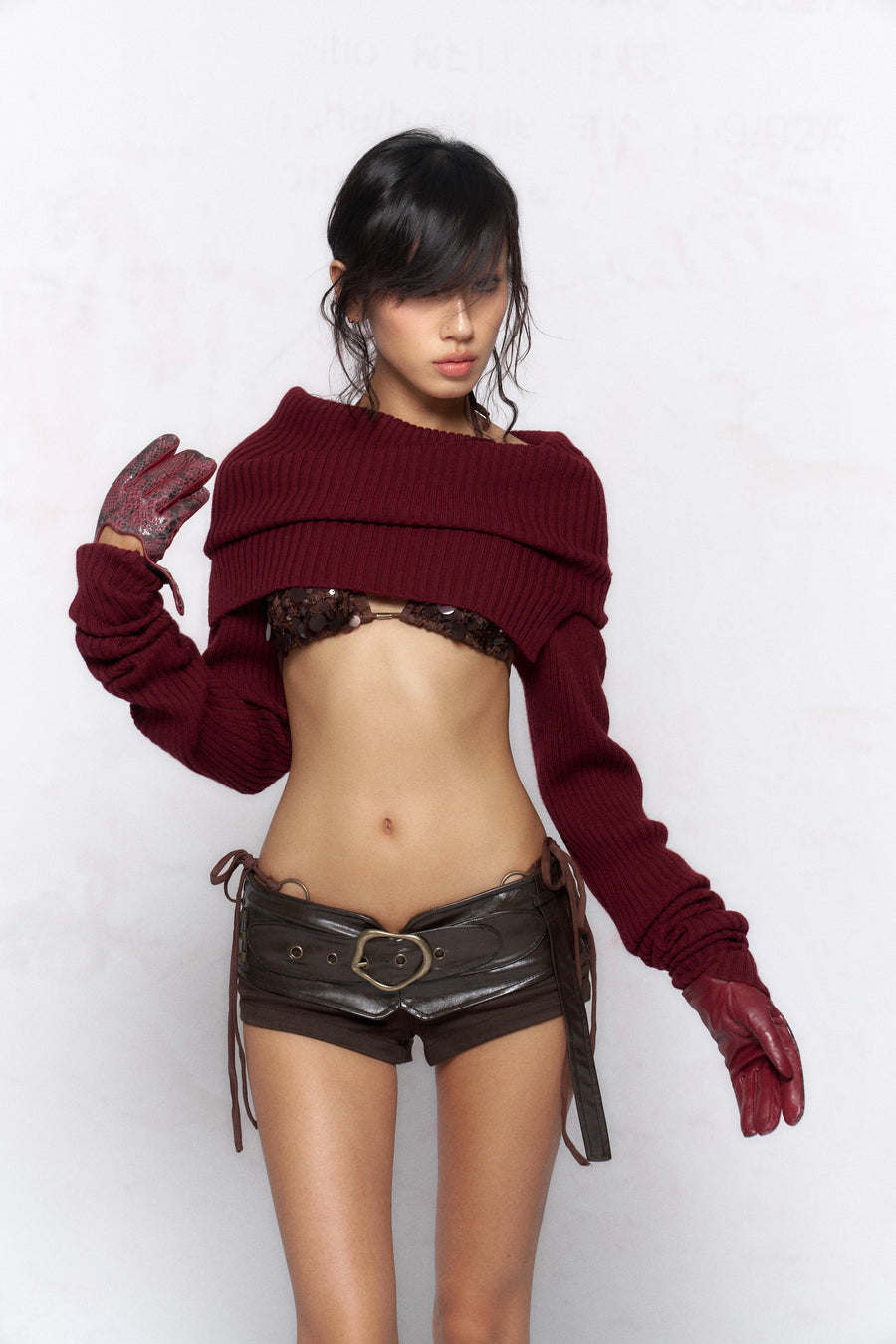 Embroidered Leather Denim Shorts