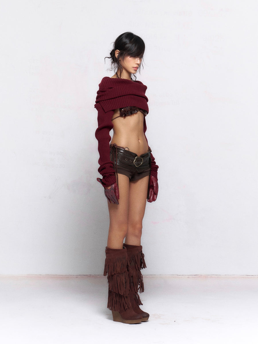 Burgundy Wool Sweater Knitted Top
