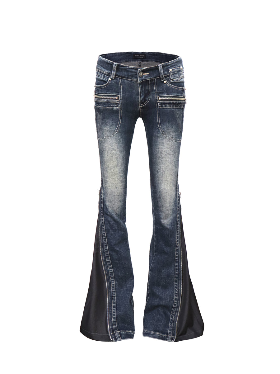 Dark Blue Multi-Wear Zipper Elastic Jeans