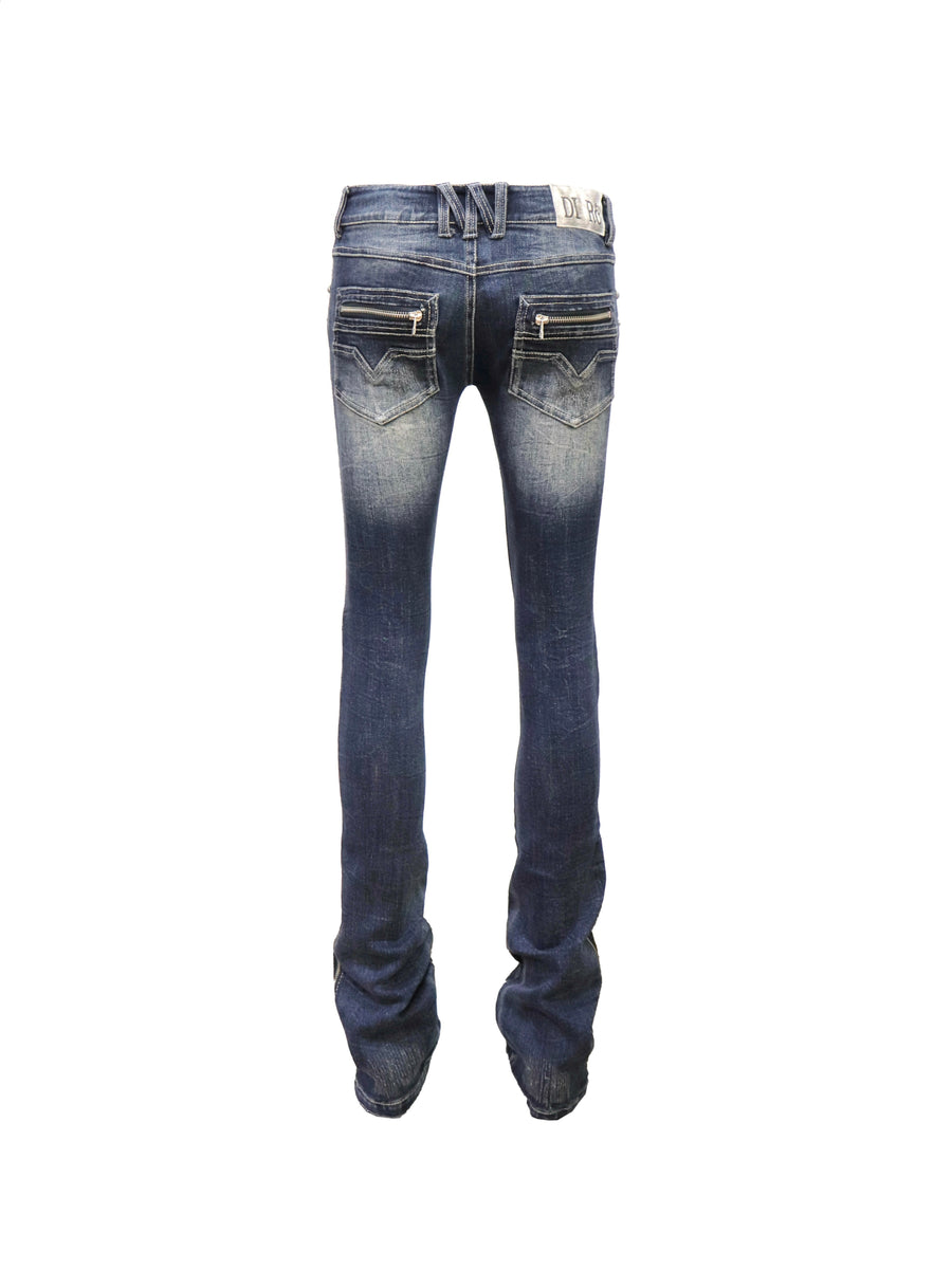Dark Blue Multi-Wear Zipper Elastic Jeans