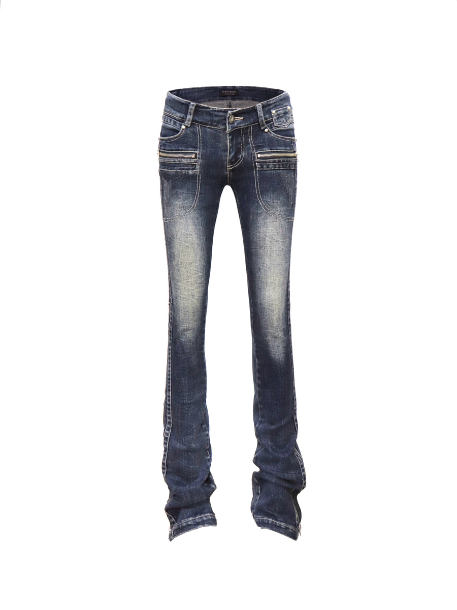 Dark Blue Multi-Wear Zipper Elastic Jeans