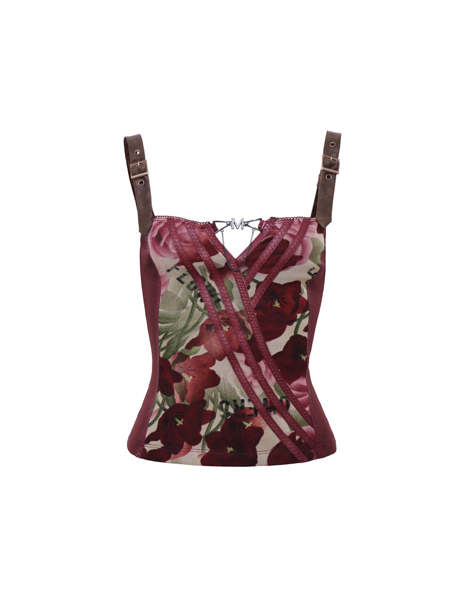 Burgundy Patchwork Floral Vest