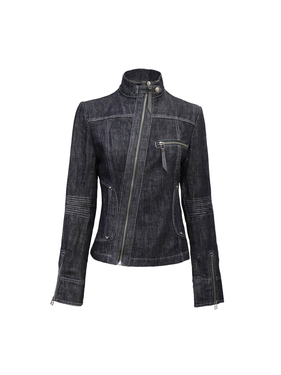 Inclined Placket Slim Denim Jacket