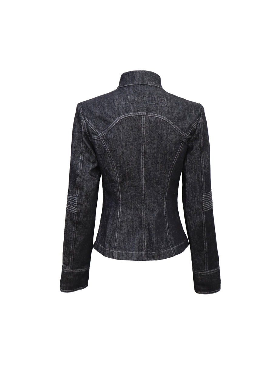 Inclined Placket Slim Denim Jacket