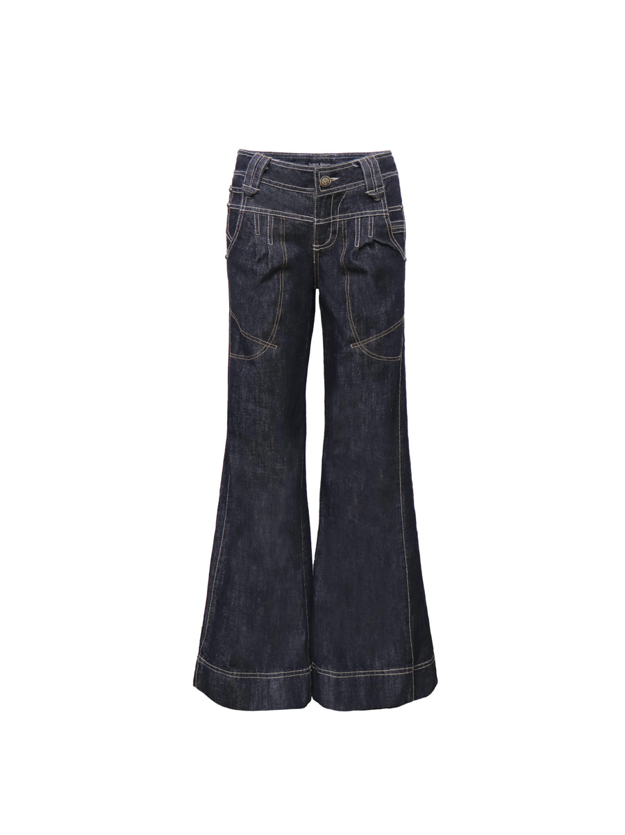 Two-Color Wide-Leg Large Pocket Jeans