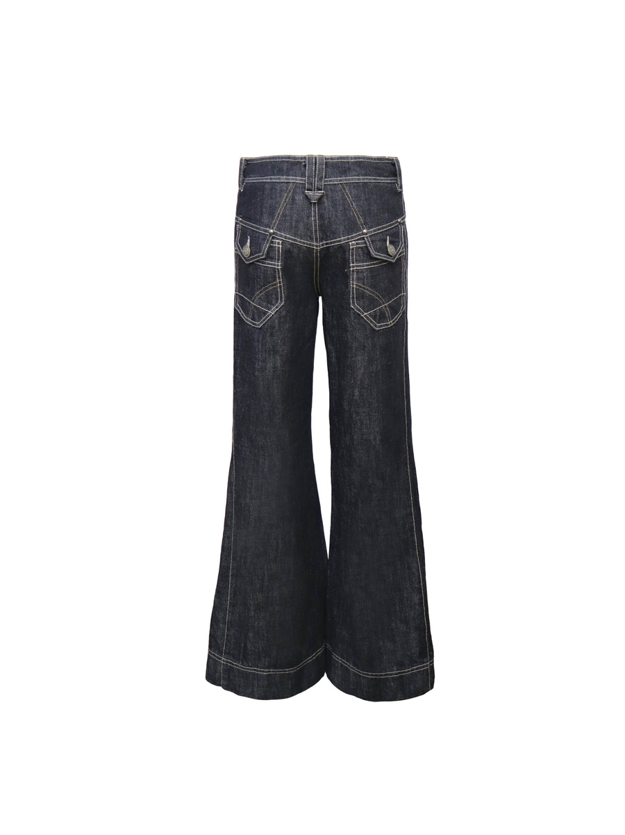 Two-Color Wide-Leg Large Pocket Jeans